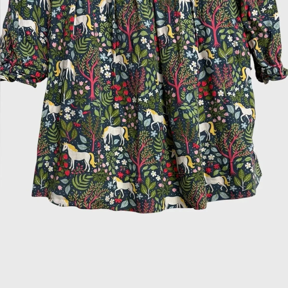 Mini Boden Nostalgic Ruffle Unicorn Forest Dress Size 3-4Y Navy Magical Cute